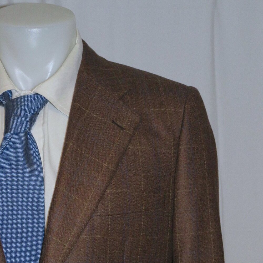 Franck Namani Ultimum Cashmere Brown Windowpane Three Roll Two Sport Coat 42R